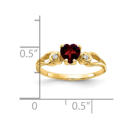 14K Yellow Gold 5mm Heart Garnet Aaa Diamond Ring