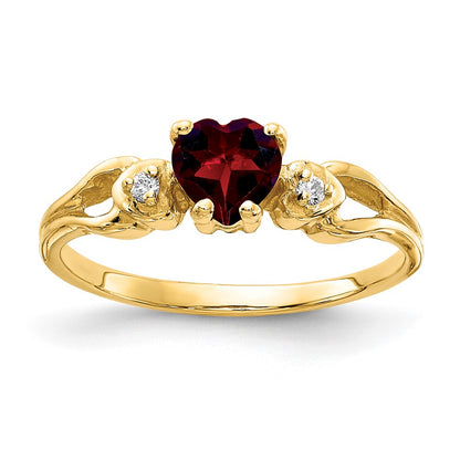 14K Yellow Gold 5mm Heart Garnet Aaa Diamond Ring
