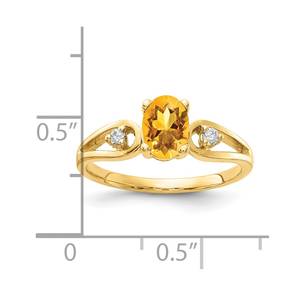 14K Yellow Gold 7X5mm Oval Citrine Vs Diamond Ring