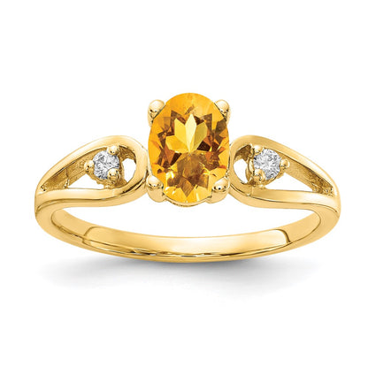 14K Yellow Gold 7X5mm Oval Citrine Vs Diamond Ring