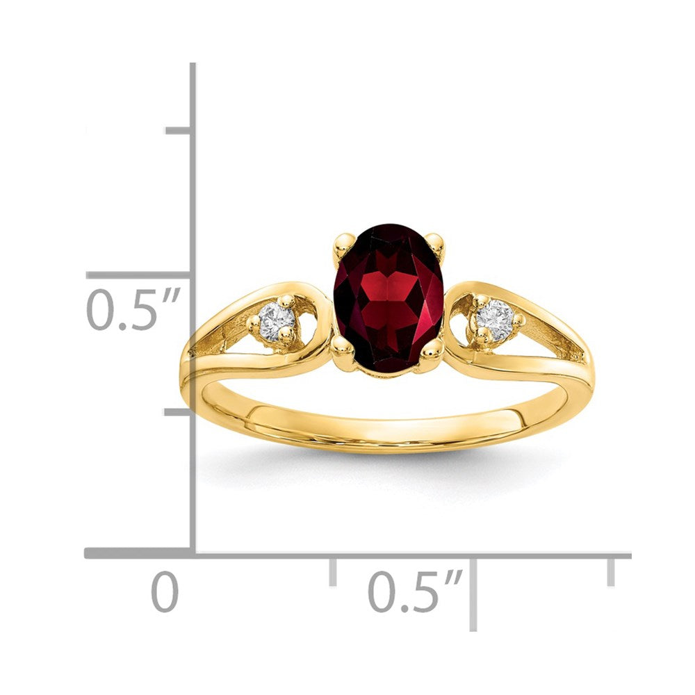 14K Yellow Gold 7X5mm Oval Garnet Aaa Diamond Ring
