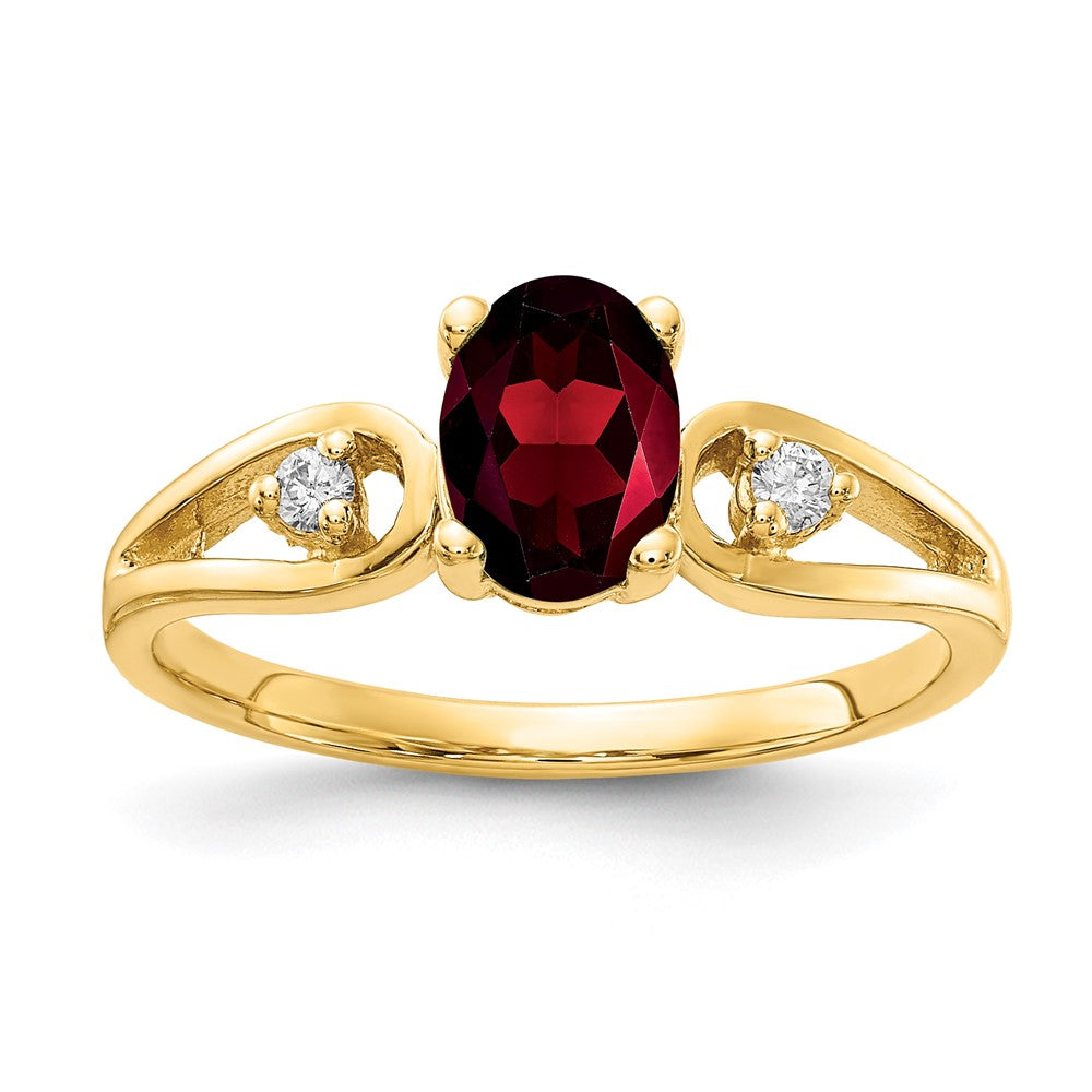 14K Yellow Gold 7X5mm Oval Garnet Aaa Diamond Ring