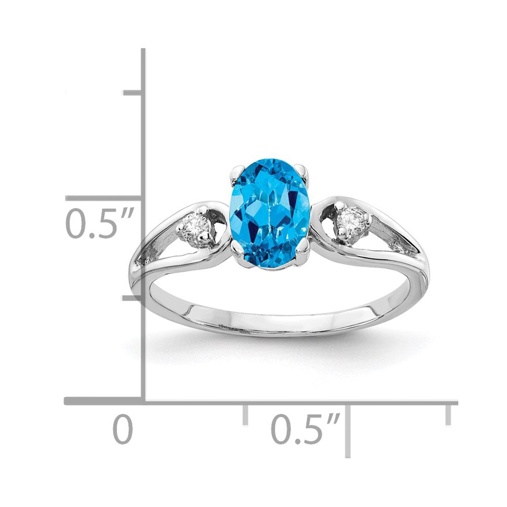 14k White Gold 7x5mm Oval Blue Topaz VS Real Diamond ring