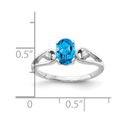 14k White Gold 7x5mm Oval Blue Topaz VS Real Diamond ring