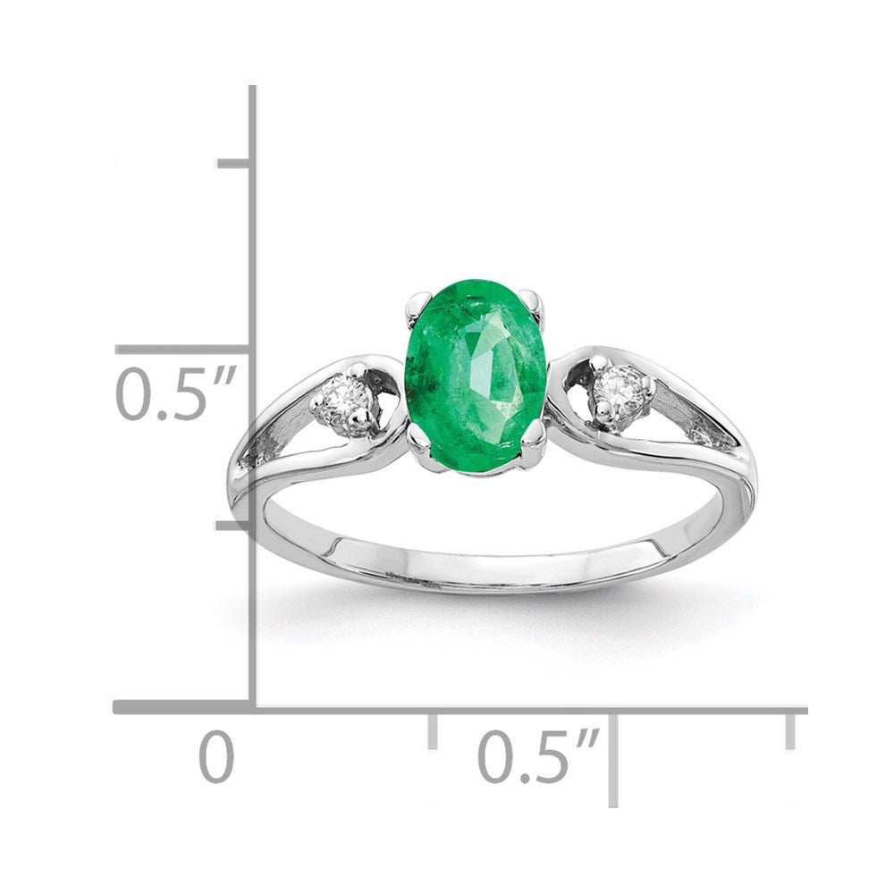 14K White Gold 7X5mm Oval Emerald Aaa Diamond Ring