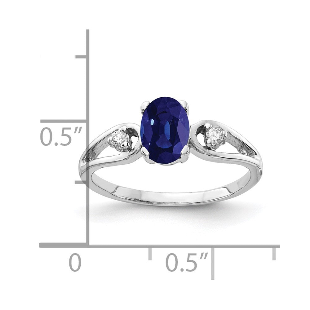 14k White Gold 7x5mm Oval Sapphire AA Real Diamond ring