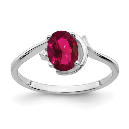 14k White Gold 7x5mm Oval Created Ruby AAA Real Diamond ring