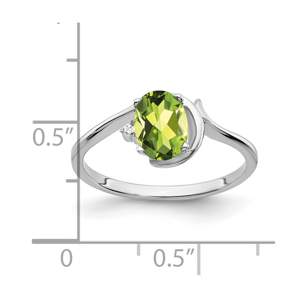 14K White Gold 7X5mm Oval Peridot Vs Diamond Ring