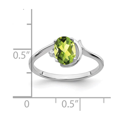 14K White Gold 7X5mm Oval Peridot Vs Diamond Ring