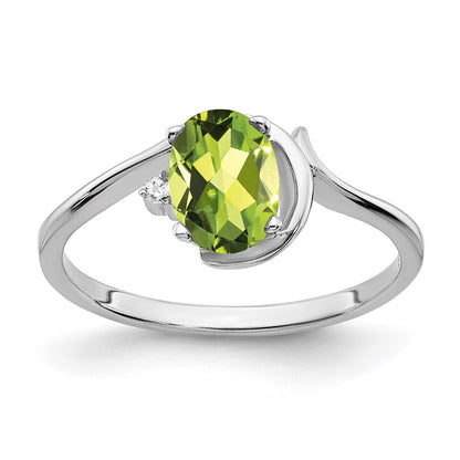 14K White Gold 7X5mm Oval Peridot Vs Diamond Ring