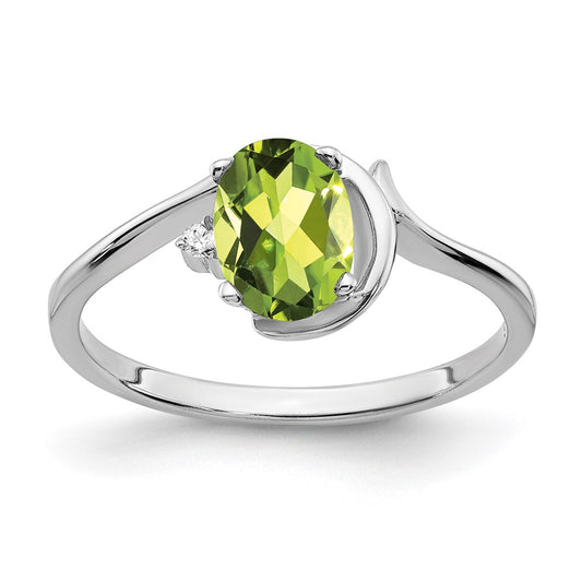 14K White Gold 7X5mm Oval Peridot Vs Diamond Ring