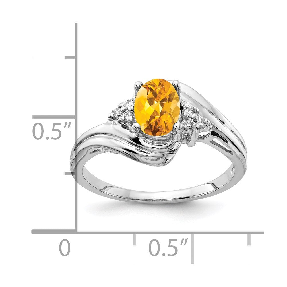 14k White Gold 7x5mm Oval Citrine Checker VS Real Diamond ring