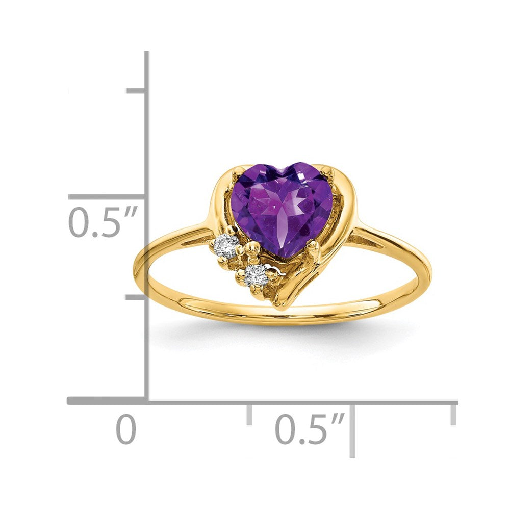14K Yellow Gold 6mm Heart Amethyst Vs Diamond Ring