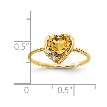 14K Yellow Gold 6mm Heart Citrine A Diamond Ring