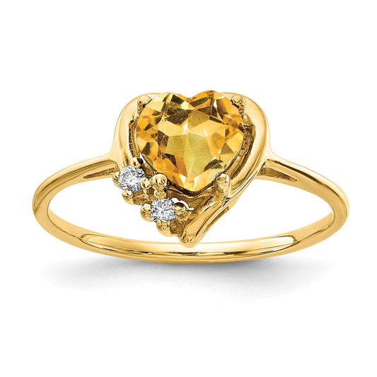 14K Yellow Gold 6mm Heart Citrine A Diamond Ring