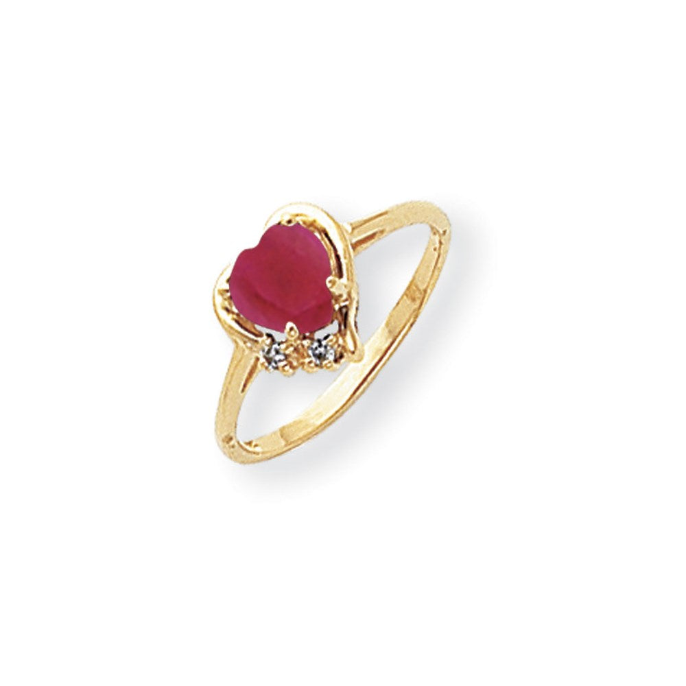 14k Yellow Gold 6mm Heart Created Ruby A Diamond ring (Y2233CR-A ...