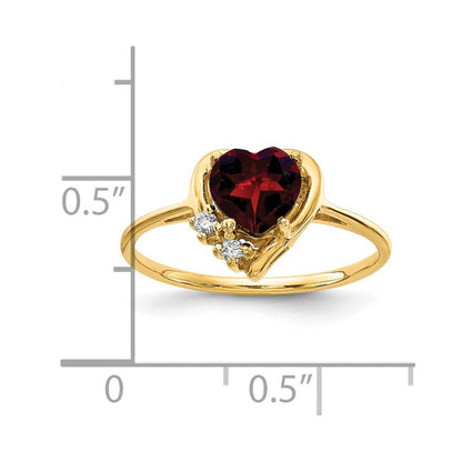 14k Yellow Gold 6mm Heart Garnet AAA Diamond ring