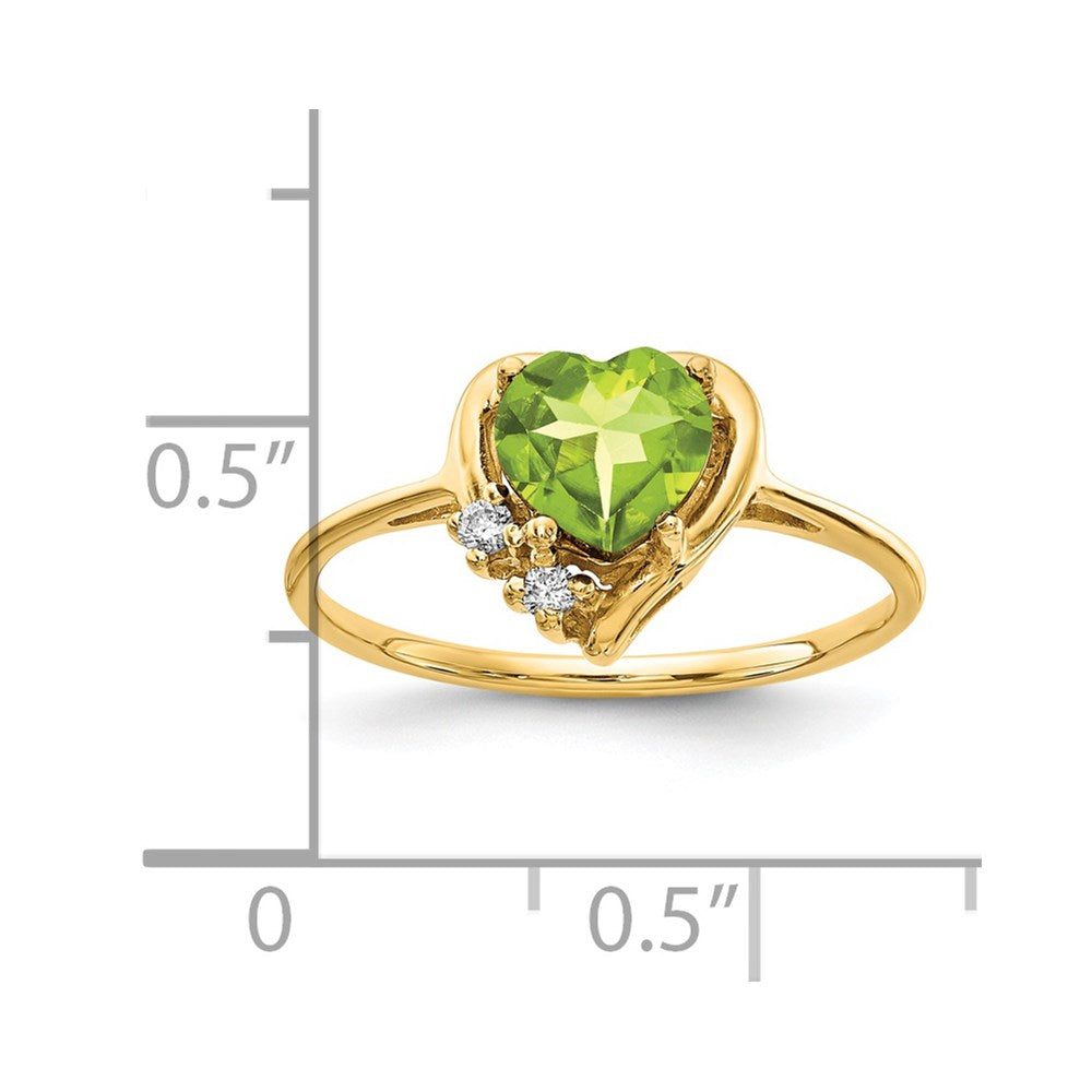 14K Yellow Gold 6mm Heart Peridot Aa Diamond Ring