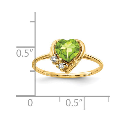 14K Yellow Gold 6mm Heart Peridot Aa Diamond Ring