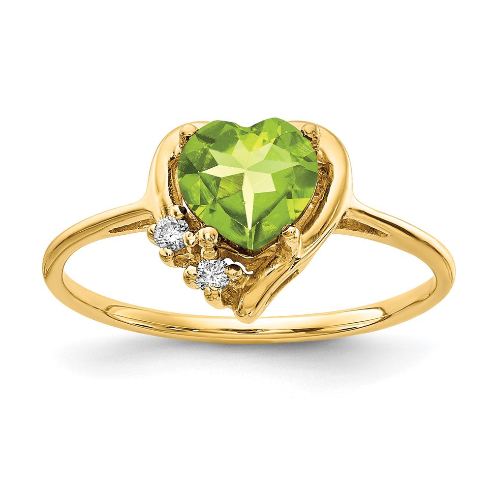 14K Yellow Gold 6mm Heart Peridot Aa Diamond Ring