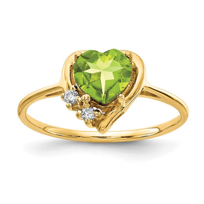 14K Yellow Gold 6mm Heart Peridot Aa Diamond Ring