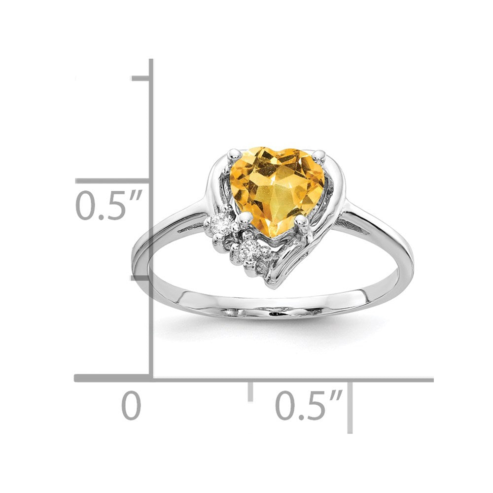 14K White Gold 6mm Heart Citrine Vs Diamond Ring