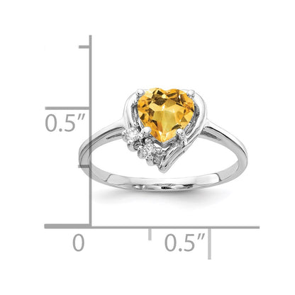 14K White Gold 6mm Heart Citrine Vs Diamond Ring