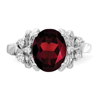 14k White Gold 10x8mm Oval Garnet AAA Real Diamond ring