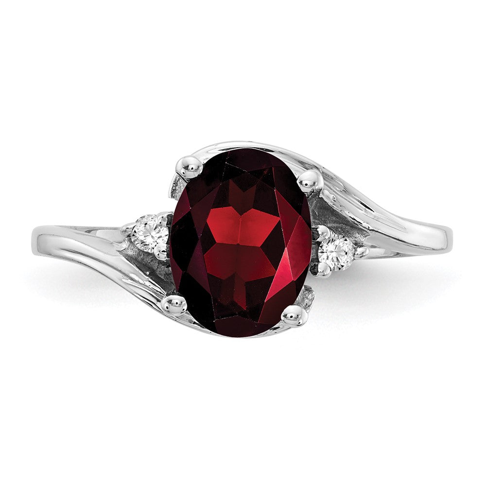 14K White Gold 8X6mm Oval Garnet Aa Diamond Ring