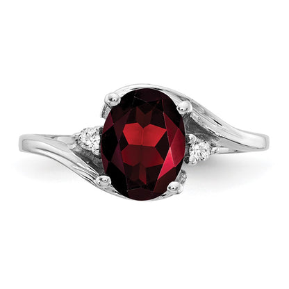 14K White Gold 8X6mm Oval Garnet Aa Diamond Ring