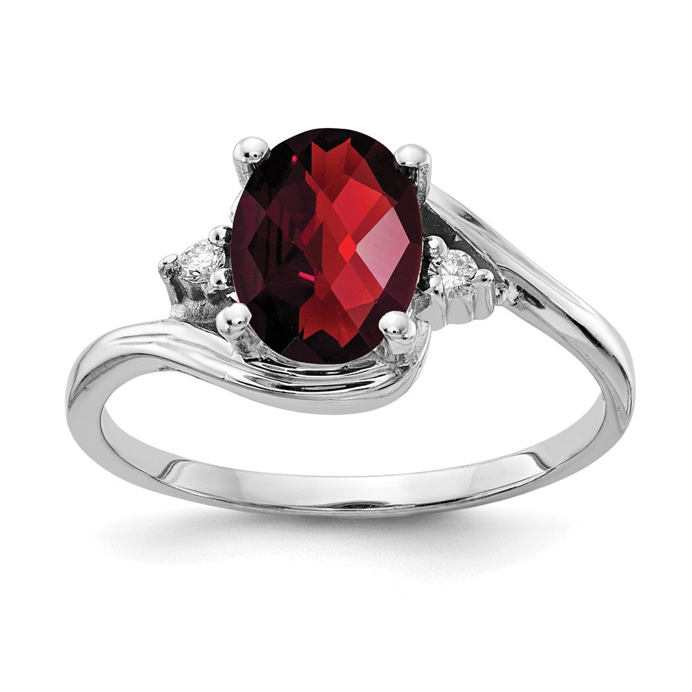 14K White Gold 8X6mm Oval Garnet Aa Diamond Ring