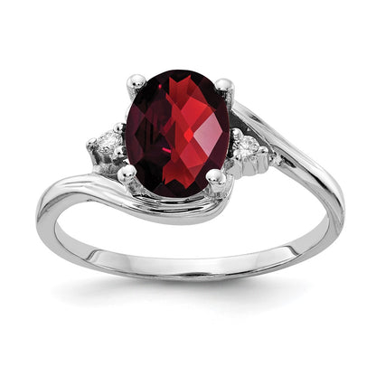 14K White Gold 8X6mm Oval Garnet Aa Diamond Ring