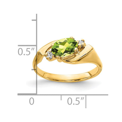 14K Yellow Gold 7X5mm Oval Peridot Checker Aa Diamond Ring