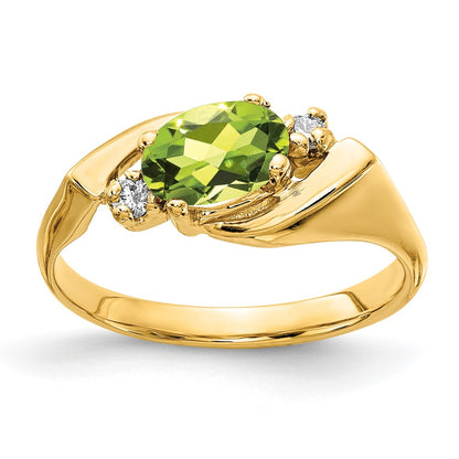 14K Yellow Gold 7X5mm Oval Peridot Vs Diamond Ring