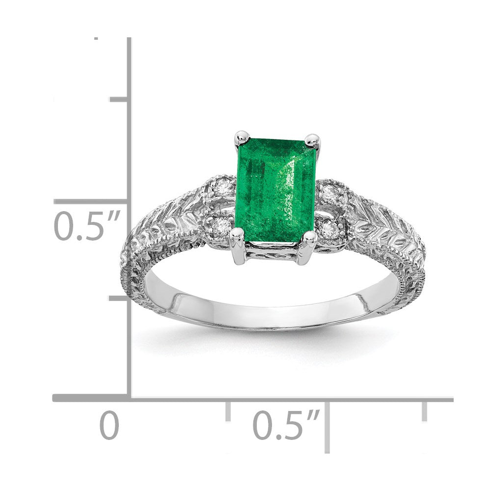 14k White Gold 7x5mm Emerald Cut Emerald AAA Diamond ring