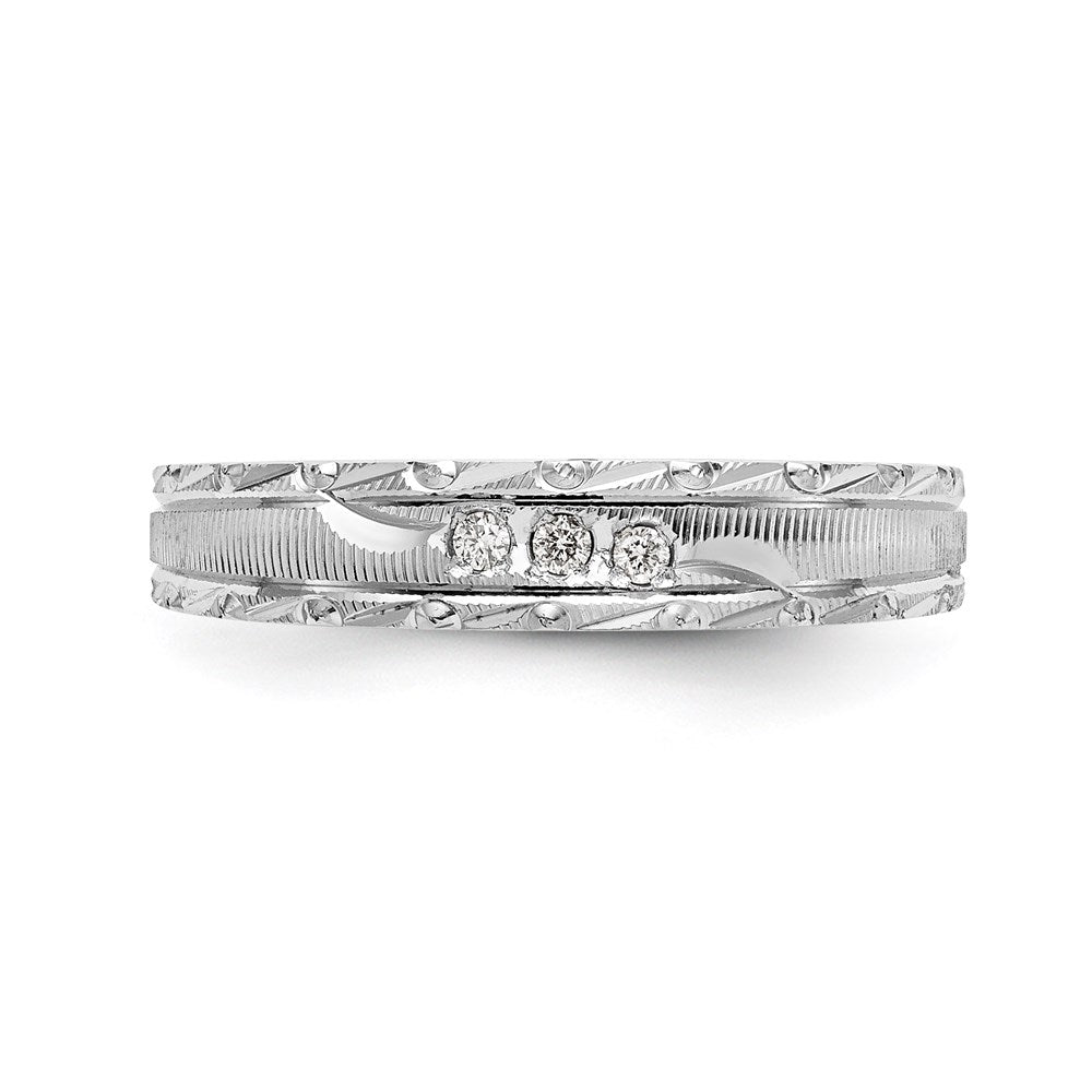 14K White Gold Aa Quality .03 Carat Diamond Trio Ladies Complete Wedding Band
