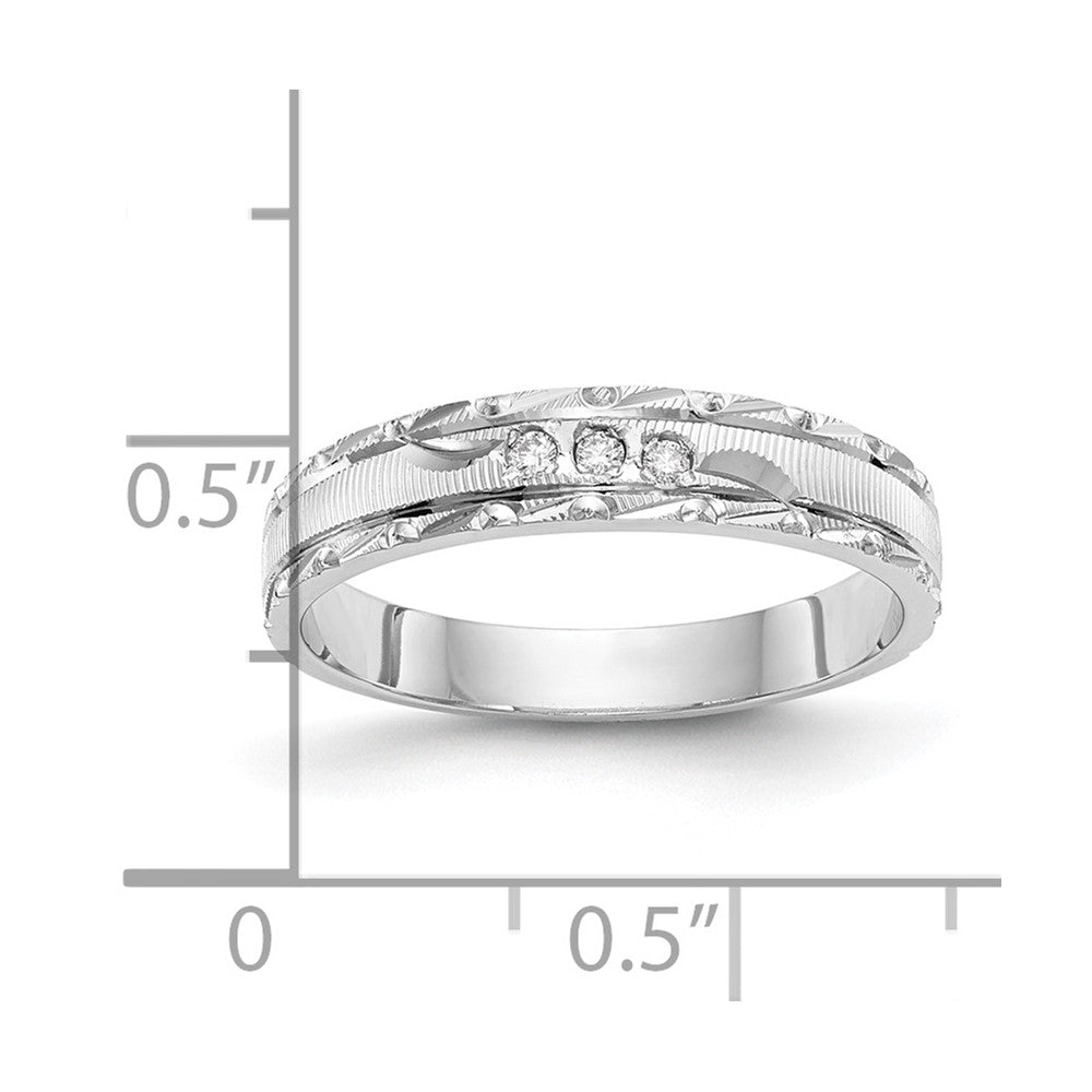 14K White Gold Aa Quality .03 Carat Diamond Trio Ladies Complete Wedding Band