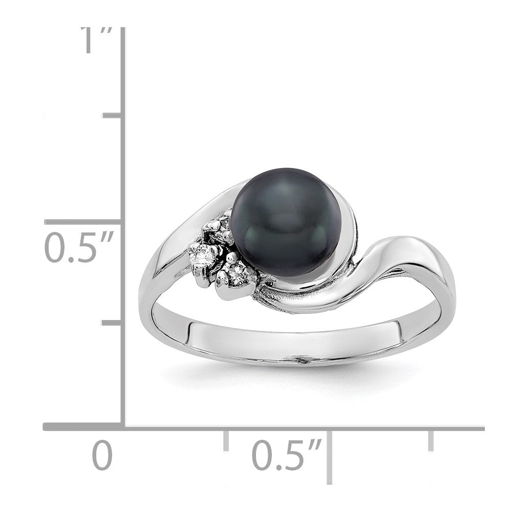14k White Gold 6mm Black FW Cultured Pearl AA Diamond Ring