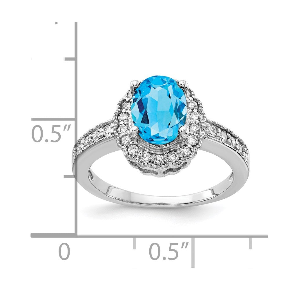 14k White Gold 8x6mm Oval Blue Topaz VS Real Diamond ring