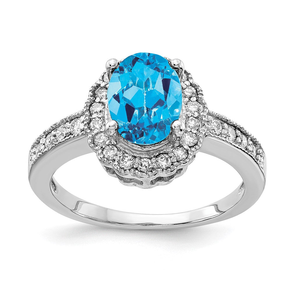 14k White Gold 8x6mm Oval Blue Topaz VS Real Diamond ring