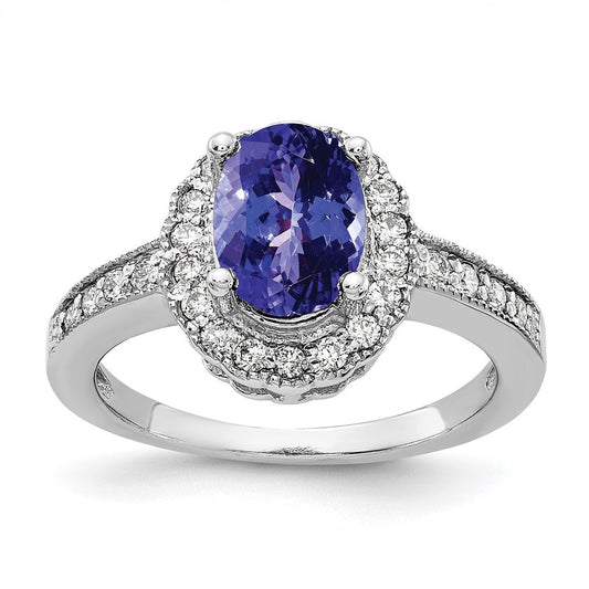 14k White Gold 8x6mm Oval Tanzanite AA Diamond ring