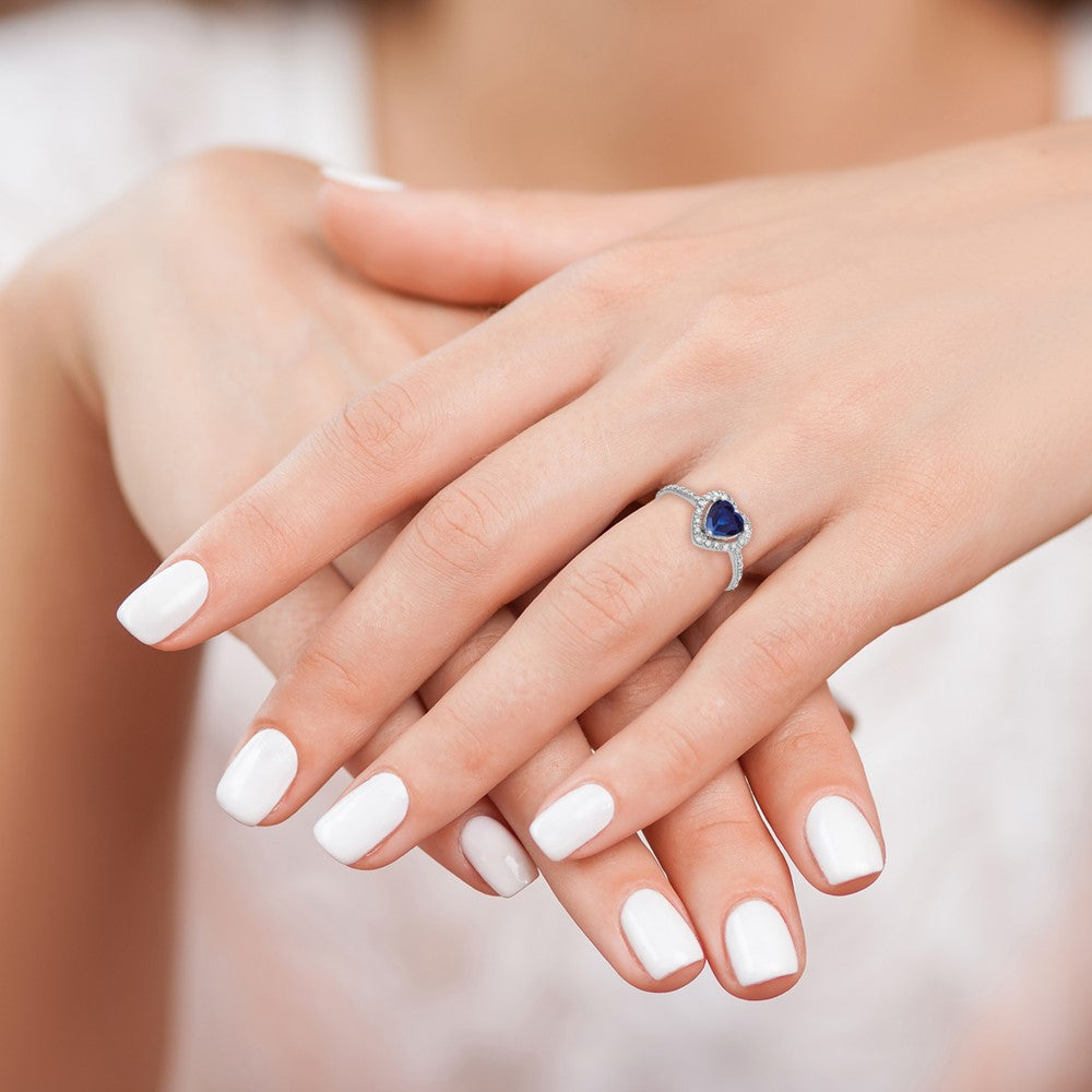14k White Gold 6mm Heart Sapphire AAA Real Diamond ring