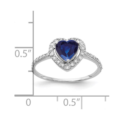 14k White Gold 6mm Heart Sapphire AAA Real Diamond ring