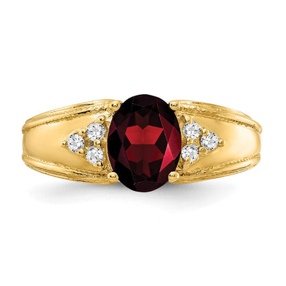 14k Yellow Gold 8x6mm Oval Garnet AA Diamond ring