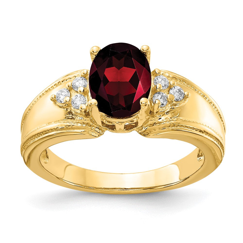 14k Yellow Gold 8x6mm Oval Garnet AA Diamond ring