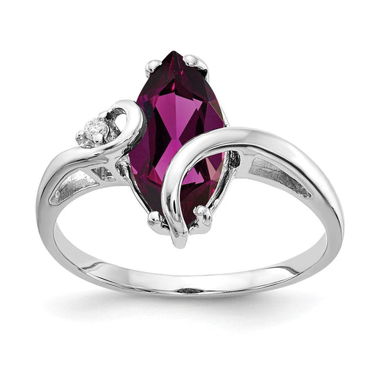 14k White Gold 12x6mm Marquise Rhodolite Garnet AA Diamond ring