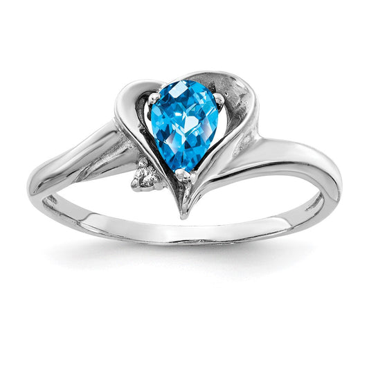 14k White Gold 6x4mm Pear Blue Topaz Checker AAA Diamond ring