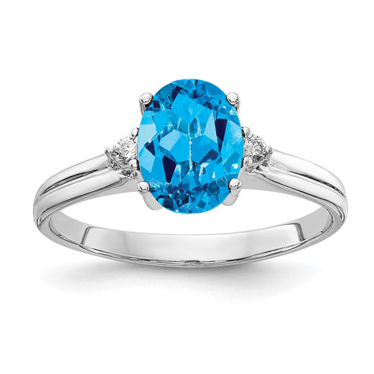 14k White Gold 8x6mm Oval Blue Topaz AA Diamond ring