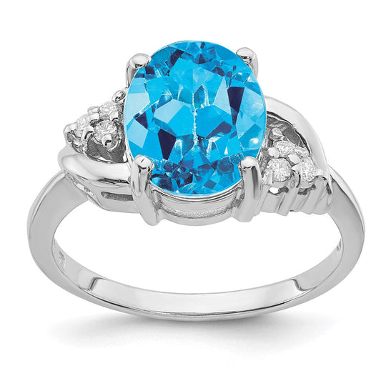 14k White Gold 10x8mm Oval Blue Topaz VS Diamond ring