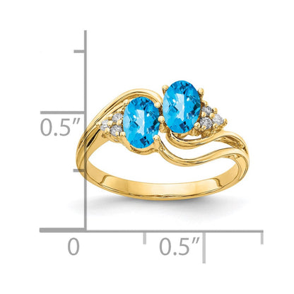 14k Yellow Gold 6x4mm Oval Blue Topaz Checker VS Diamond ring